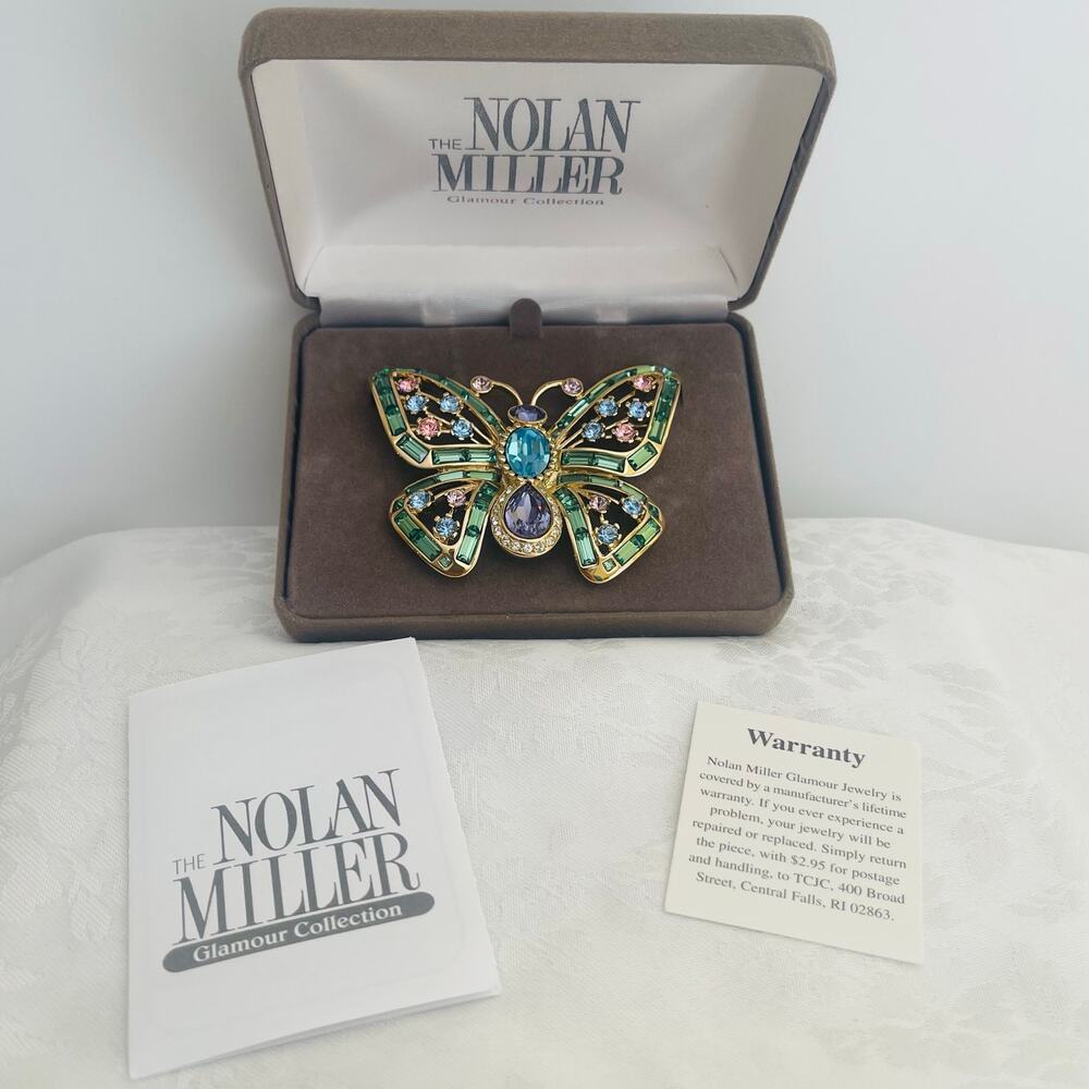 Vtg Nolan Miller Gold-P Butterfly Crystal Rhinestone Brooch Glam Coll Hollywood - Picture 15 of 15